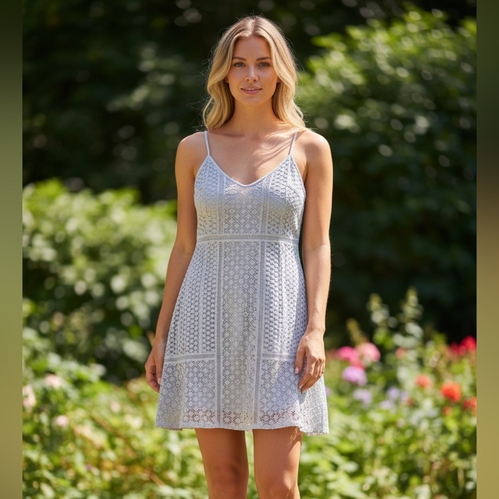 Abercrombie & Fitch Elegant Blue Lacy Knit Mini Medium Dress